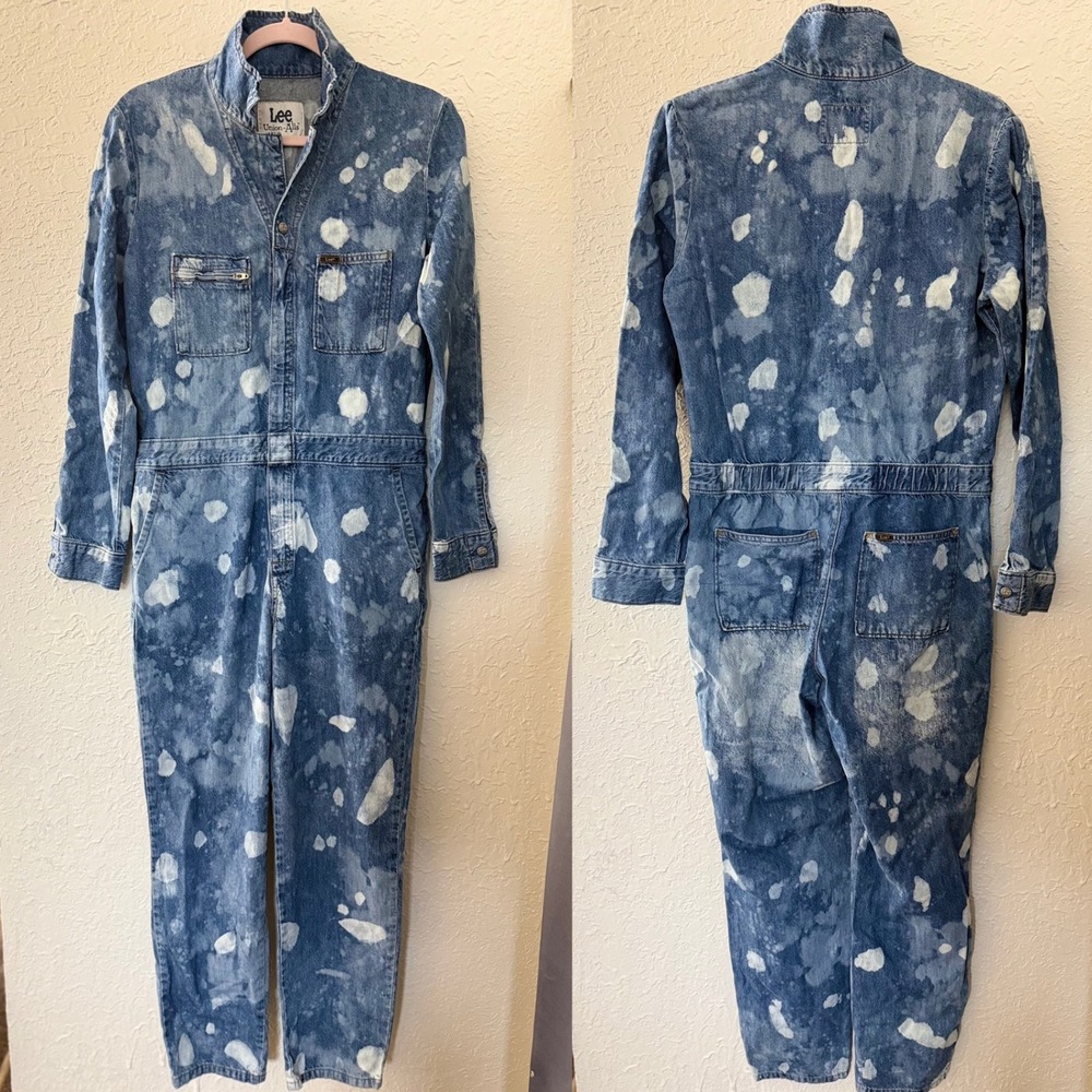Lee Union-Alls Bleach Splatter Denim Coveralls Jumpsuit Small Utility Boho 90s - Picture 3 of 16